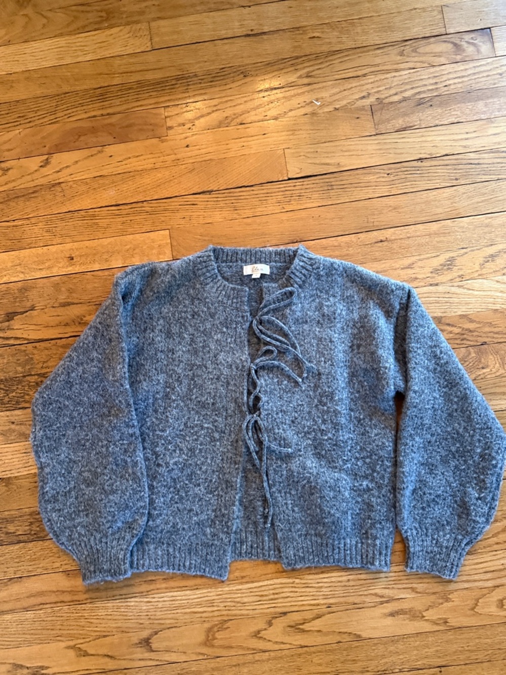 Elan Heather Gray Tie-Front Knit Cardigan